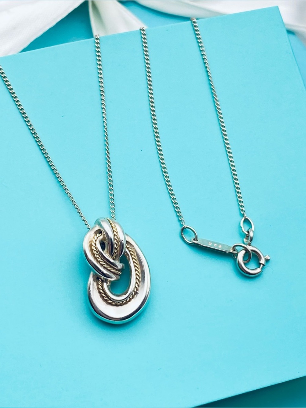 Tiffany & Co Silver 18ct Gold - Rare Twist Knot Necklace 1991 Vintage Pendant